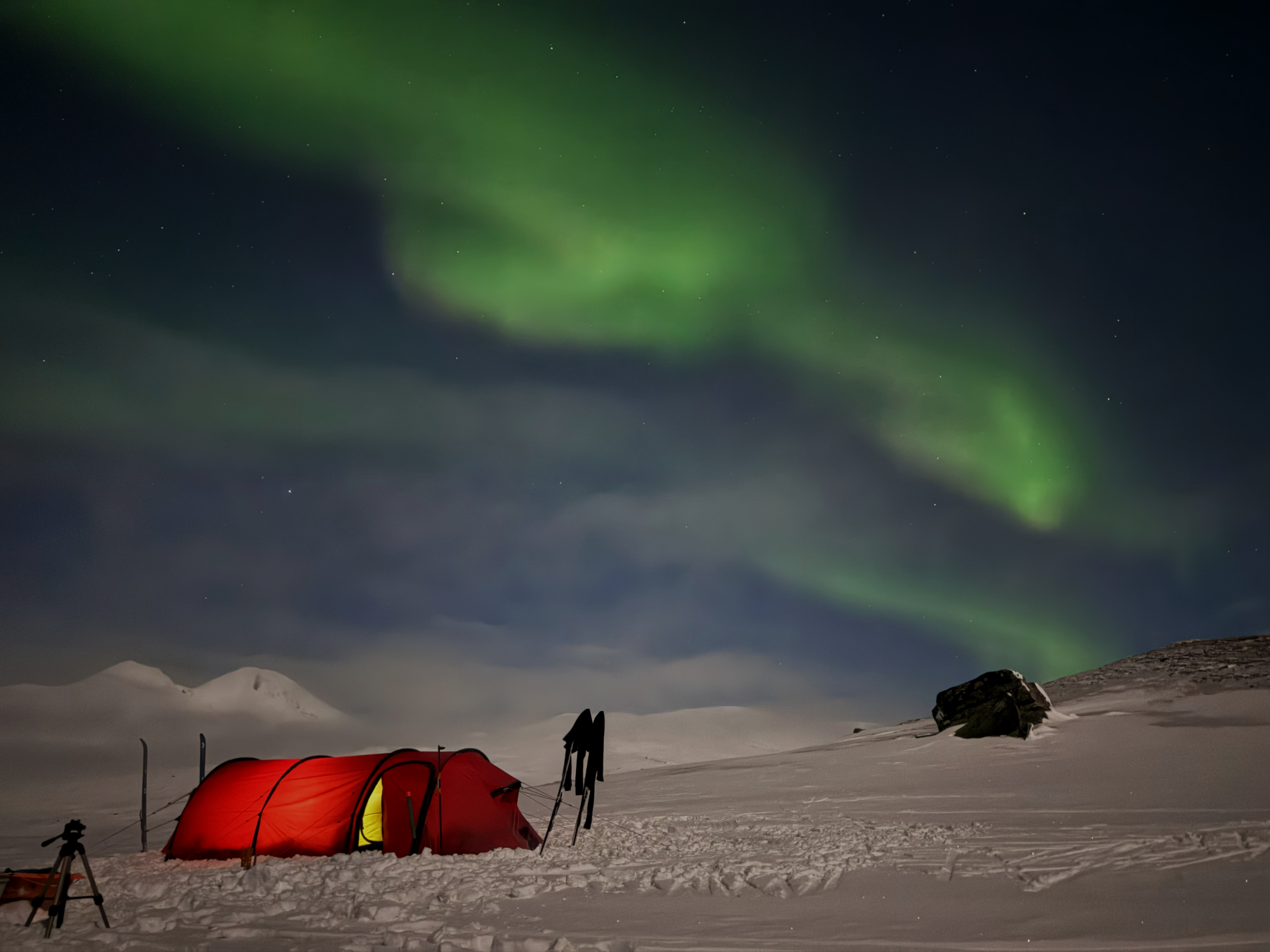Aurora borealis night in tent
